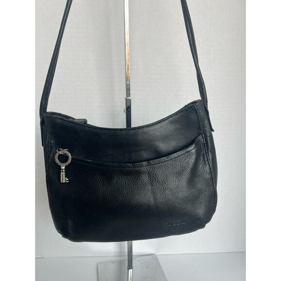 Fossil Women’s Small Black Pebbled Leather Crossbody Purse Shoulder Bag - Picture 2 of 11